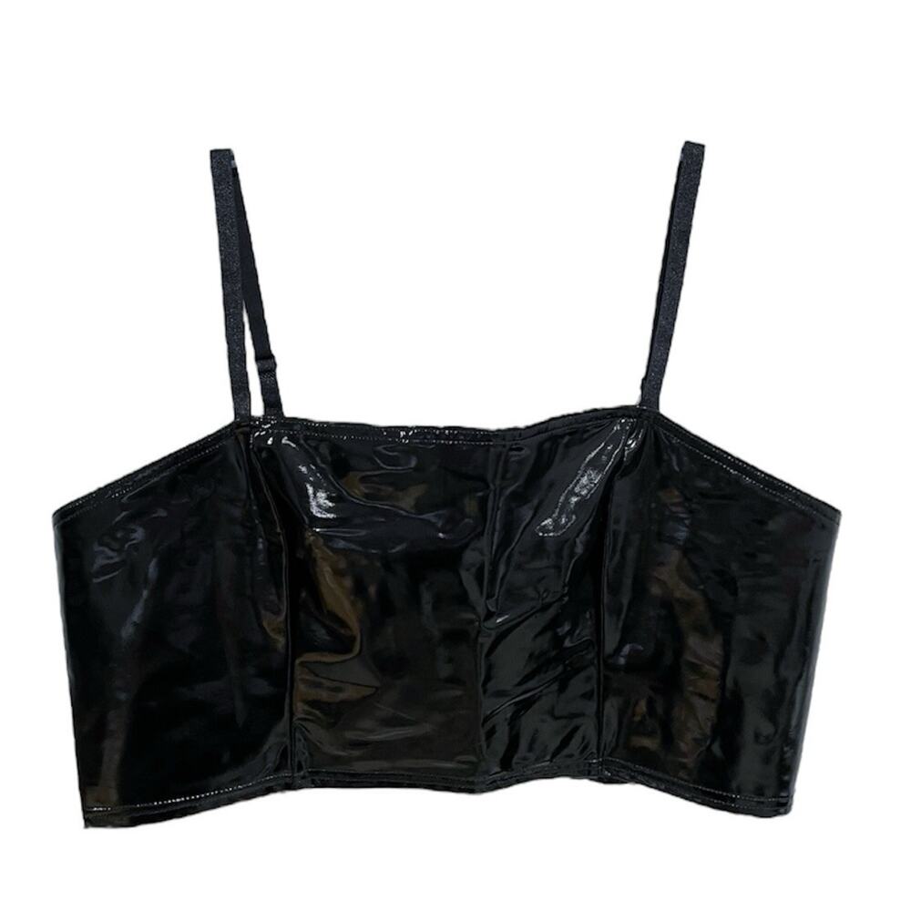 BackMilk Womens Shiny Faux Leather Crop Top Tank Size XXL Black Rave Goth Baddie